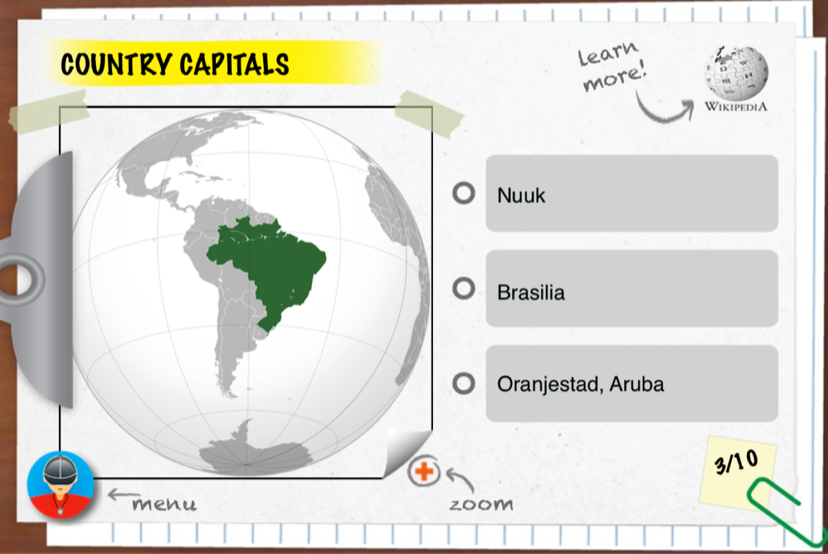 Learn mode: study each country with pictures