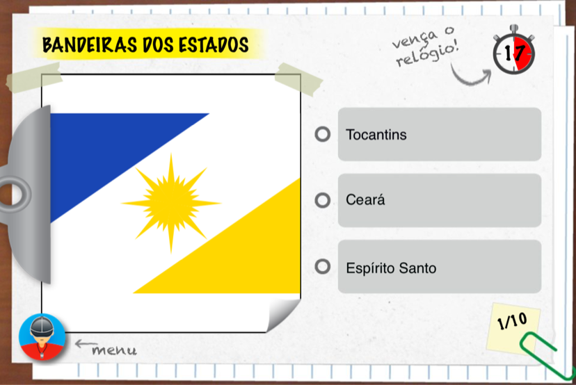 Pergunta do Desafio de Jogo: encontre o estado no mapa antes do tempo acabar