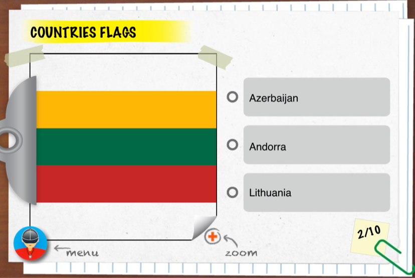 Learn mode: study each country with pictures
