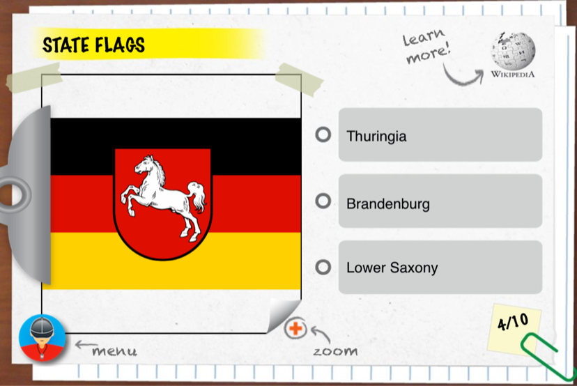 Learn mode: study each state with pictures