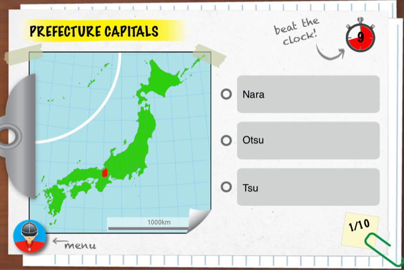 Game Challenge question: find the prefecture on the map before the timer runs out